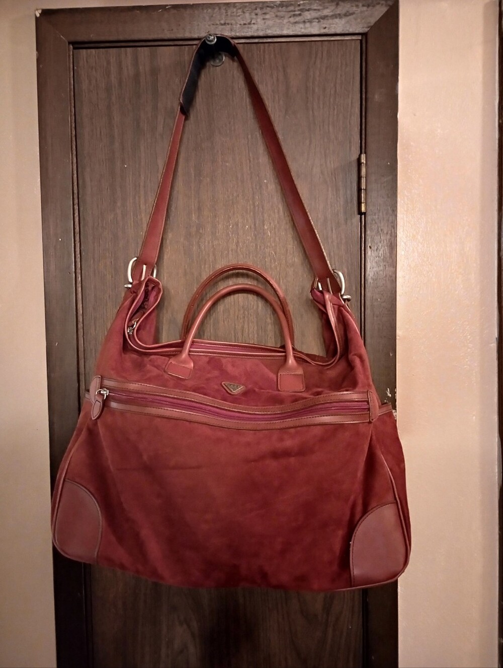 Jump For Boyt Cranberry Color Garment Suede And Leather Carry On Bag